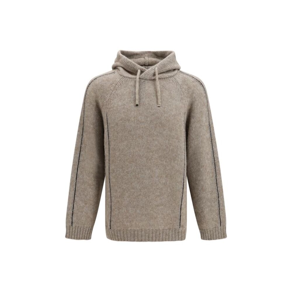 Giorgio Armani Men Alpaca-Knit Hooded Sweatshirt With Contrasting Trims